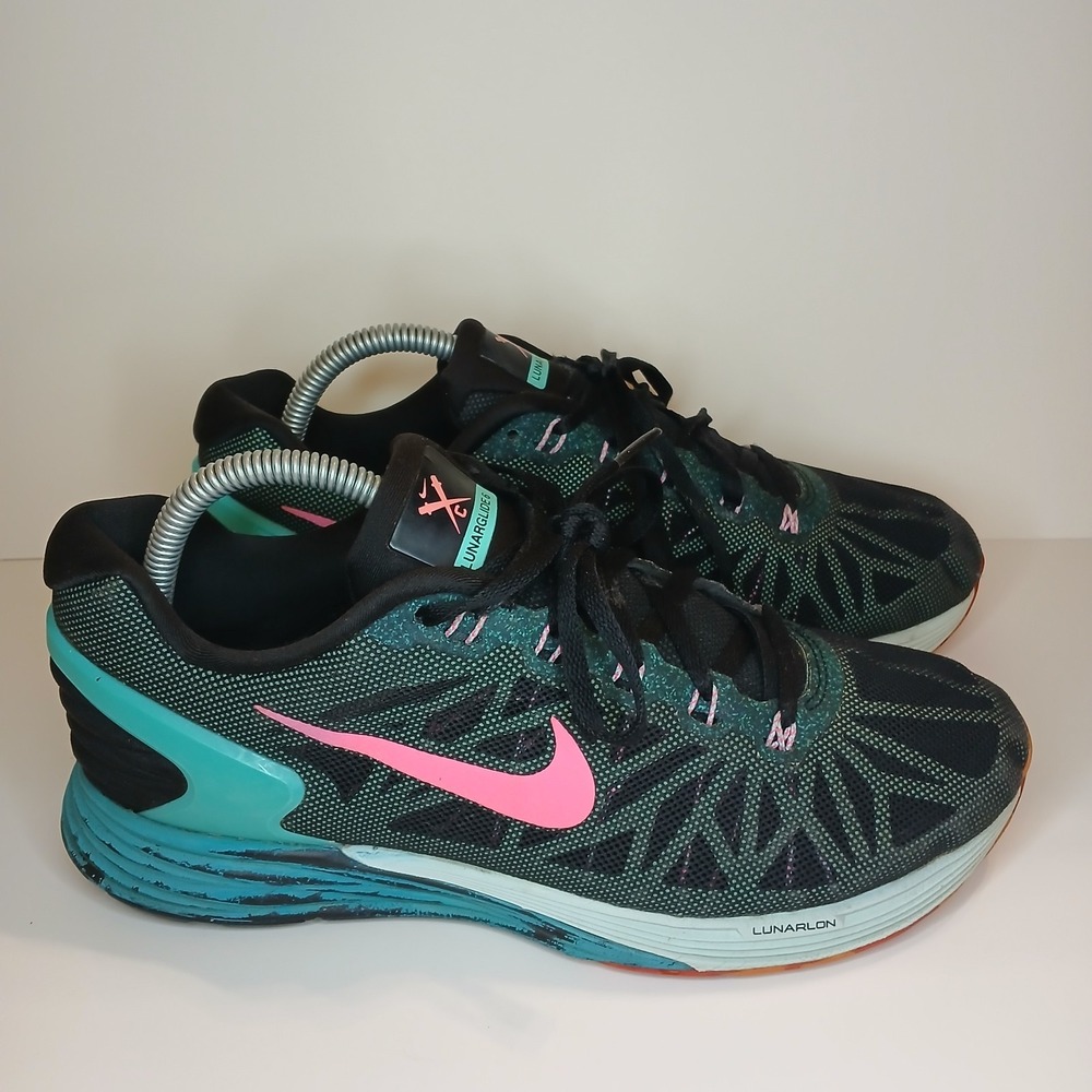 Nike LunarGlide 6 Womens 9 Running Shoes Sneakers Pink Teal Black 654434-002